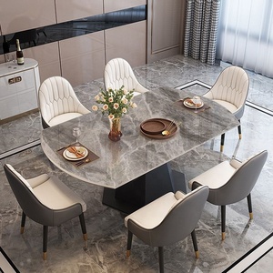 Bàn ăn ngoài trời hiện đại với 4 và 8 ghế bằng đá cẩm thạch trên khung gỗ rắn cho phòng ăn - Product Image 3