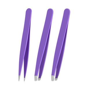 Pinzas para cejas con revestimiento púrpura de acero inoxidable de alta calidad, pinzas para pestañas inclinadas, embalaje personalizado, logotipo gratuito, salón de belleza hecho - Product Image 5