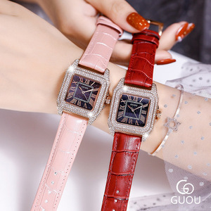 Nouveau GUOU 8215 dames montres <span class=keywords><strong>montre</strong></span> <span class=keywords><strong>en</strong></span> <span class=keywords><strong>or</strong></span> Rose cristal cuir horloge femmes diamant montres - Product Image 5