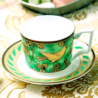 Ensemble de théière de luxe mat britannique de conception originale de porcelaine fine d'os classique verte avec le réchauffeur