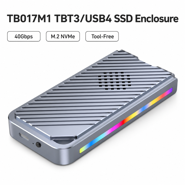 Active Cooled Thunderbolt 3/USB4 M.2 NVMe SSD Enclosure, 40Gbps PCIe Gen4, RGB LED, Tool-Free, 8TB Max