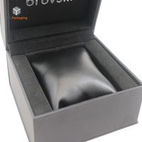 Caja de Reloj de Cuero PU Negro Mate de Lujo Personalizada con Grabado, Recubrimiento UV y Forro de Esponja
