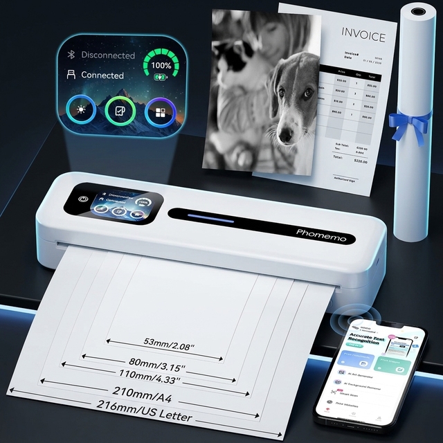 Phomemo M832D Inkless Printer Portable, Mini Portable Printers with Bluetooth, Portable Thermal Printer for A4 Documents