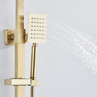 Système de douche carré doré brossé en acier inoxydable 304, 3 fonctions, ensemble de douche mural avec douchette et bec de baignoire
