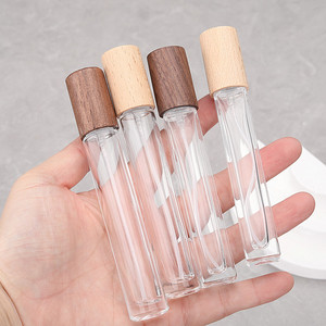 3ml Travel <b>Small</b> Perfume Glass <b>Bottle</b> Wood Top Roll on Flat Shape Clear Surface LK Brand Perfume <b>Bottles</b> - Product Image 2