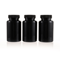 Bouteilles de pilules en plastique PET 225cc, flacon pour capsules, médicaments, suppléments vitaminiques, flacon noir, bouchon à vis noir, logo personnalisable