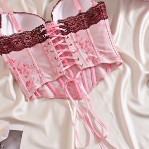 Corsé de malla <span class=keywords><strong>rosa</strong></span> retro para mujer, estilo gótico, con tirantes finos, bordado floral <span class=keywords><strong>rosa</strong></span>, moldeador de cintura elegante - Product Image 3
