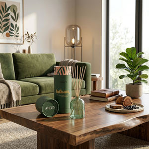 Aikun Gift Set Thick Glass <b>Bottle</b> 44ml Natural Rattan Sticks IP12 <b>Reed</b> <b>Diffuser</b> With Cylinder Paper Box Balsam Scent For Room - Product Image 1