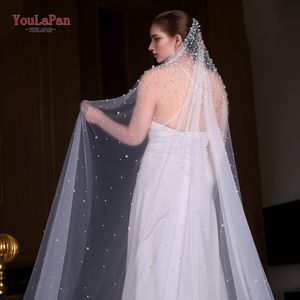 Yapan v139a लक्जरी नई डिजाइन उच्च अंत बेडेड ब्राइडल घूंघट सफेद क्रीम सफेद 3/4/5 मीटर कैथेड्रल लंबी शादी मोती घूंघट - Product Image 5