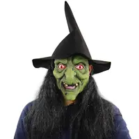 Fantasia horror halloween, traje de festa, adereços de bruxa, máscara sortidora de rosto com cabelo verde