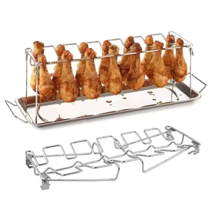 HQGR-01 Barbecue en acier inoxydable, patte de poulet de bœuf, grille à ailes, 14 fentes, égouttoir, Barbecue, baguettes