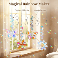 Lot de 4 pendentifs prisme arc-en-ciel en cristal K9, attrape-soleil en cristal papillon et fleur, ornement suspendu pour décoration