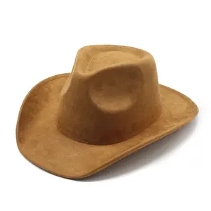 2023 Fashion Solid Color Vegan Suede Sombrero Vaquero Chapeau Vintage Fadora Felt Cowgirl Cowboy Hat For Men Women Female