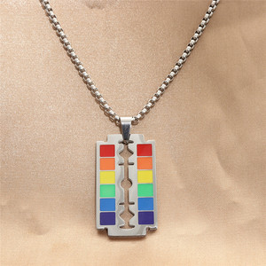 <b>Titanium</b> Steel Colored Blade Pendant Men's Stainless Steel Rainbow Necklace Everyday Wear Geometric Themed Charm 280642 - Product Image 1