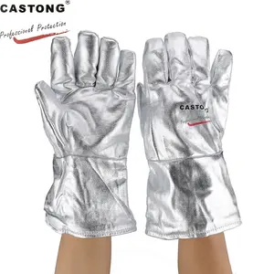 Aluminum Foil Resisting 1000 Degree Centigrade Radiant Heat Glossy Aluminum Color Heat Protective Aluminized Safety Work Gloves