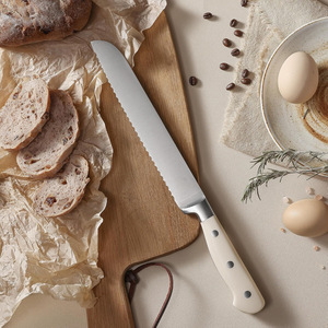 Ensemble de couteaux de cuisine HORECA professionnel 14 pièces en acier inoxydable avec manche blanc crème et bloc à couteaux en bois – Couteaux à steak inclus - Product Image 6