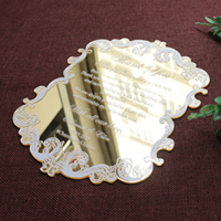 Tarjeta de invitación de boda acrílica con espejo dorado de forma personalizada de diseño gratuito, tarjeta de agradecimiento