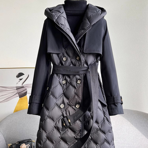 OFTBUY 2023 longue hiver femmes matelassé doudoune naturel duvet d'oie luxe manteau ample grande capuche ceinturée Trench Style vers le bas Jacke - Product Image 4