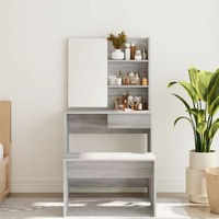 Nouvelle Arrivée Meilleur Prix Coiffeuse Moderne en Bois Composite Gris avec Miroir Éclairé, 3 Compartiments de Rangement et Design à Panneaux