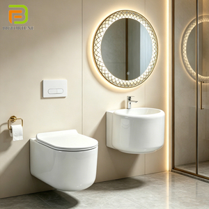 Ensemble <span class=keywords><strong>WC</strong></span> et lavabo suspendus au mur de style européen, <span class=keywords><strong>WC</strong></span> <span class=keywords><strong>suspendu</strong></span> en céramique, <span class=keywords><strong>WC</strong></span> rond mural, gain de place - Product Image 1