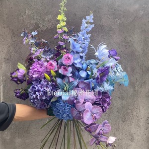 Fleurs artificielles Secret Garden bleu violet, roses, lys et hortensias en plastique imprimé 3D, décorations de mariage - Product Image 2