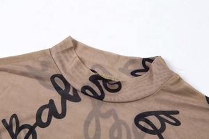 自有品牌定制性感印花长袖看虽然网眼紧身衣 - Product Image 5