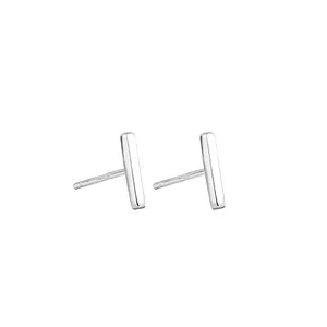 Authentic 925 Sterling Silver Simple Bar Stick Stud Earrings for Women Men Fashion Unisex Earrings Silver Jewelry