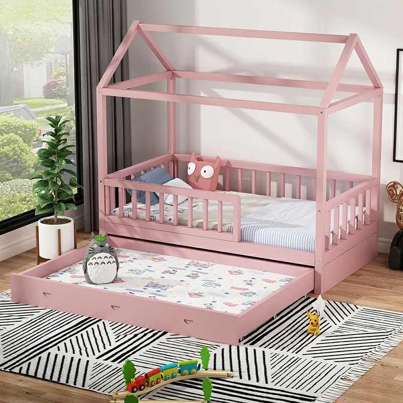 Son tasarım yatak odası mobilyası ahşap çocuk yatak bariyerleri ile bebek beşik tasarım çocuk yatak