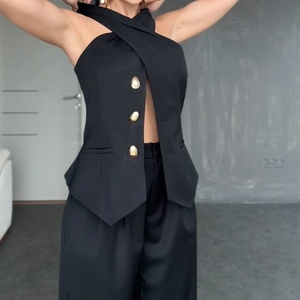 ชุดเซ็ตแฟชั่น 2 ชิ้น เสื้อกล้ามแบบผูกคอและกางเกงเอวสูง สไตล์ลำลองสำหรับผู้หญิง คอลเลคชั่นใหม่รับซัมเมอร์ - Product Image 2