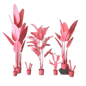 L6760Custom Decor Pink trees Plant Large Fake Paradise Plastic Tropical Tree Ravenala Artificial Banana Plant trees