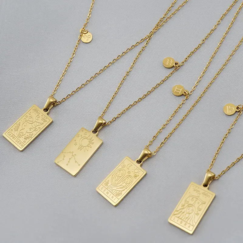 Wholesale 12 zodiac 18k gold plated jewelry waterproof stainless steel pendant necklace for women men