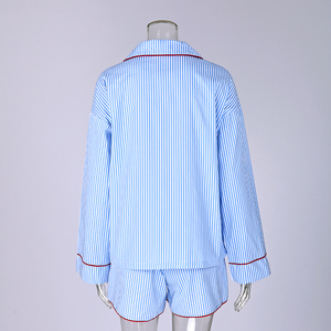 <span class=keywords><strong>Pigiama</strong></span> Fashion QINSI con Profili <span class=keywords><strong>a</strong></span> Contrasto per Donna, Completo Notte Primaverile <span class=keywords><strong>a</strong></span> <span class=keywords><strong>Righe</strong></span> con Maniche Lunghe e Pantaloncini in Cotone - Product Image 5