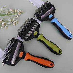Commercio all'ingrosso della fabbrica in Silicone manico PP + TPR materiale doppio lato Pet nodo aperto pettine cane gatto sicuro Dematting Grooming pettine - Product Image 6