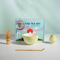 Ensemble d'outils à matcha japonais Westgreen, motif en relief, bol à matcha en céramique, fouet à matcha en bambou pour la cérémonie du thé, 5 pièces