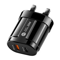 Cargador de Pared USB-A+C Tipo-C de Doble Puerto con PD de 20 W + QC3.0 y Salida de 9 V/2 A para Dispositivos Eléctricos y Cámaras