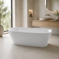 Baignoire autoportante ovale en acrylique blanc de 1,7 m, conforme aux normes CE, pour salle de bain de villa, avec trop-plein