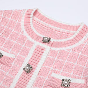 Completo da Ufficio Casual di Alta Qualità, Cardigan a Collo Tondo a Maniche Lunghe con Bottoni e Pantaloni a Quadri <span class=keywords><strong>in</strong></span> <span class=keywords><strong>Maglia</strong></span>, Set Due Pezzi da <span class=keywords><strong>Donna</strong></span> - Product Image 2