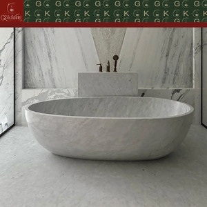 Bañera Ovalada Independiente de Mármol Bianco Carrara, Moderna y de Lujo, con Vetas Grises Suaves, Personalizable OEM, Marca GOLDKING - Product Image 2