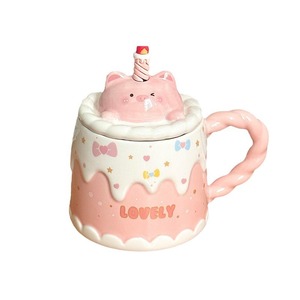 <span class=keywords><strong>Mug</strong></span> en céramique de 400 ml avec couvercle, lavable à la main, style Ins, tasse à eau créative, cadeau pour le bureau, la maison, pour l'anniversaire des femmes - Product Image 5