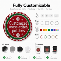 Parches de Punto de Cruz Personalizados con Nombres de Marca Bordados, Insignias Redondas con Eslogan de Corona Navideña para Uniformes y Bolsas, Venta al Por Mayor OEM