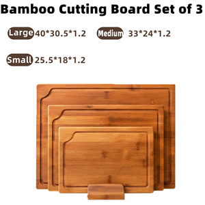 Bamboo Cutting Board <b>Set</b> Of 3 With Juice Groove For Meat Vegetables Fruits Kitchen Use - Product Image 2