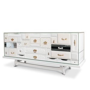 Élégante <span class=keywords><strong>console</strong></span> moderne en acajou <span class=keywords><strong>avec</strong></span> poignées en verre gris laqué blanc et laiton Tiroirs en bois fabriqués à la main pour les intérieurs de salon - Product Image 3