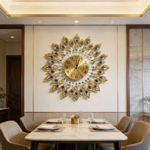 Peacock <b>Wall</b> <b>Clock</b> Silent Quartz Battery Powered Metal Round Face Decorative <b>Living</b> <b>Room</b> Hanging <b>Clock</b> - Product Image 4