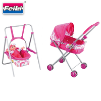 Poussette et balançoire 3-en-1 Fei Li Toys avec poupée de 12 pouces – Jouets de jeu de rôle pour bébé