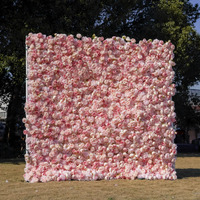 Dinding Bunga Mawar Sutra 3D Warna Pink 8 Kaki untuk Dekorasi Pesta Pernikahan