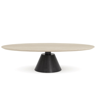 Table basse ovale de luxe de designer, plateau en marbre travertin naturel, base en bois foncé pour projet de hall d'hôtel 5 étoiles, commande en gros
