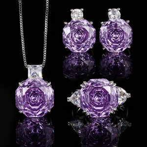 Wholesale Minimalist Eco-friendly Copper Rose Cut 14-12MM Cubic Zirconia Purple Necklace Jewelry <b>Sets</b> for Women - Product Image 3