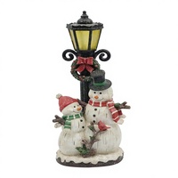 Figurine de poteau d'éclairage en résine avec couple de bonhommes de neige blancs lumineux, décorations de Noël LED avec duo d'oiseaux cardinaux, marque MSD, personnalisable, offre B2B
