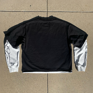 Camiseta Personalizada de Estilo Urbano para Hombre, Corte Regular, Cuello Redondo, Manga Larga, Hombros Caídos, Estampado Desgastado, Doble Capa, 100% Algodón Jersey, Estilo Vintage - Product Image 2