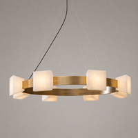 Lustre en laiton et albâtre de luxe sur mesure, réglable en hauteur, luminaire d'intérieur pour salle à manger, salon, hôtel